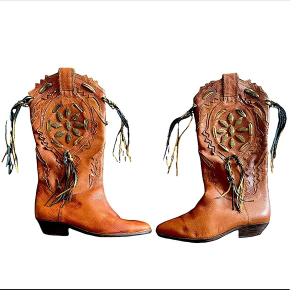 Vintage Italian Leather Cowboy Boots - Made in Italy - Picture 5 of 15